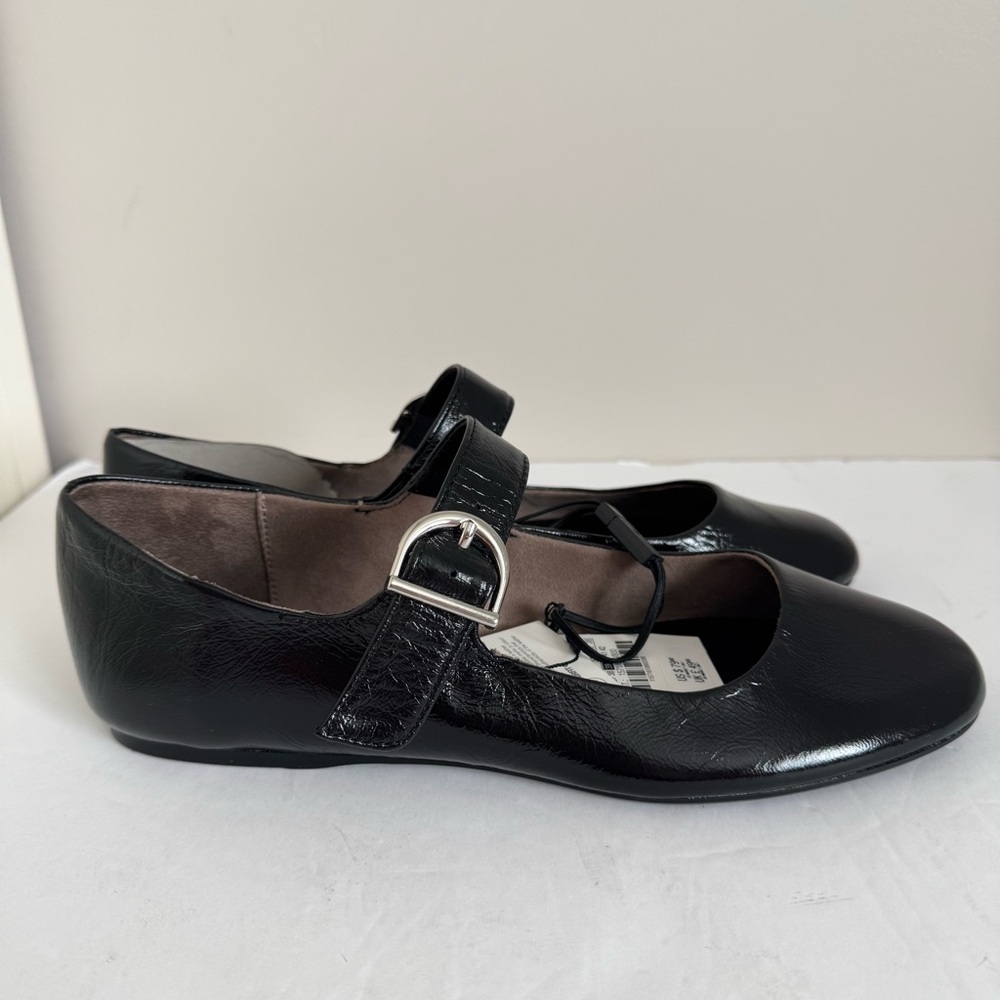 NWT ZARA LEATHER BUCKLE BALLET FLATS in BLACK size 39 /9 - Picture 12 of 16